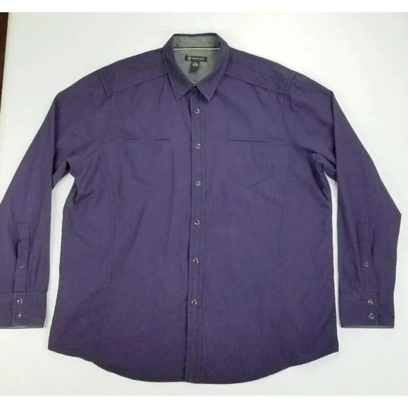 INC Size 2XL Men's Purple Long Sleeve Black Pearl Snap Elbow Button Cotton Shirt - Picture 1 of 6